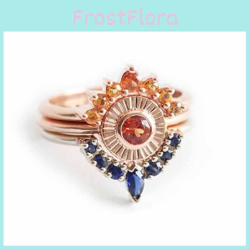 Elegant Rose Gold Three Piece Wedding Ring Set With Geometric Design For Women