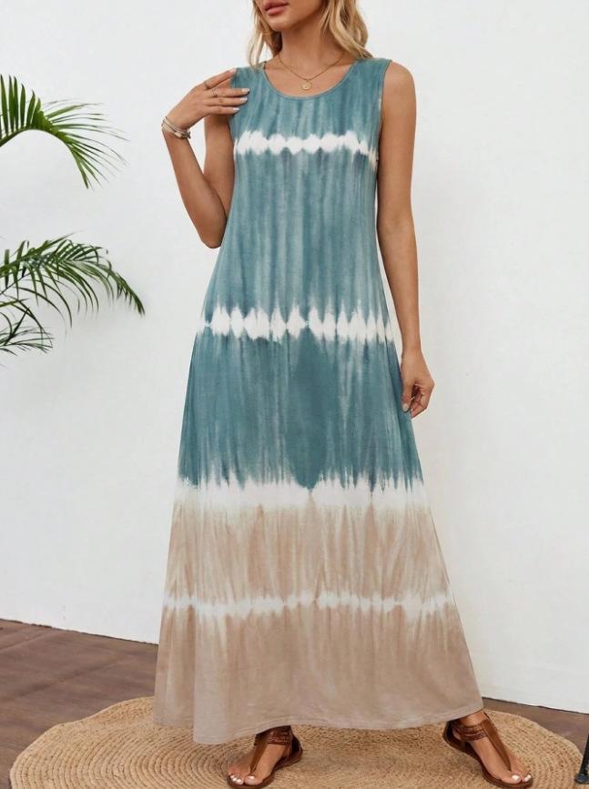 2026 summer fashion and leisure European and American cross-border spring and summer new sleeveless printed tie-dye vest dress women s clothing S