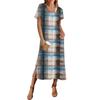 Women's Summer Retro Print Dress Short Sleeve Beach Dress With Pockets Casual V-Neck Hem One Side Slit Dress