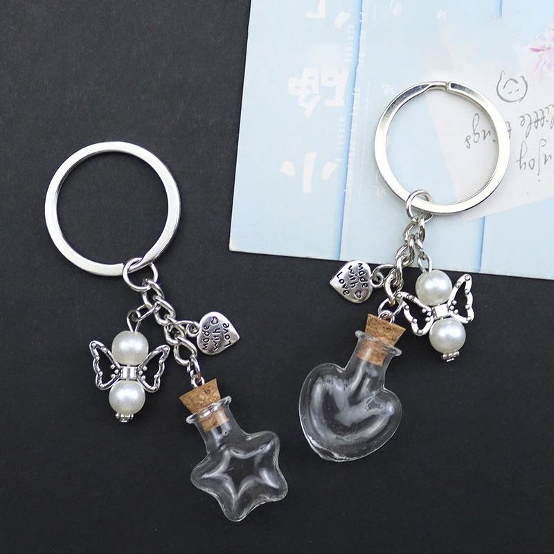 1 Stück Wunschflasche Transparent Schlüsselanhänger Anhänger Mini Glasflasche Herzförmiger Schlüsselanhänger Engels-Schlüsselanhänger