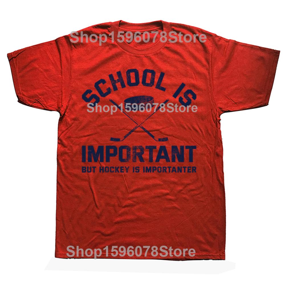 School is Important But Hockey is Importanter Tshirt Funny Sports Tee Tops Round Neck ShortSleeve Tshirt Casual Basic Tshirts S