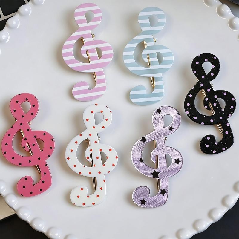 Cute Star Dot Striped Music Note Hair Clip Set Of 2pcs For Women Girls Kids Lightweight Acrylic Hair Accessories