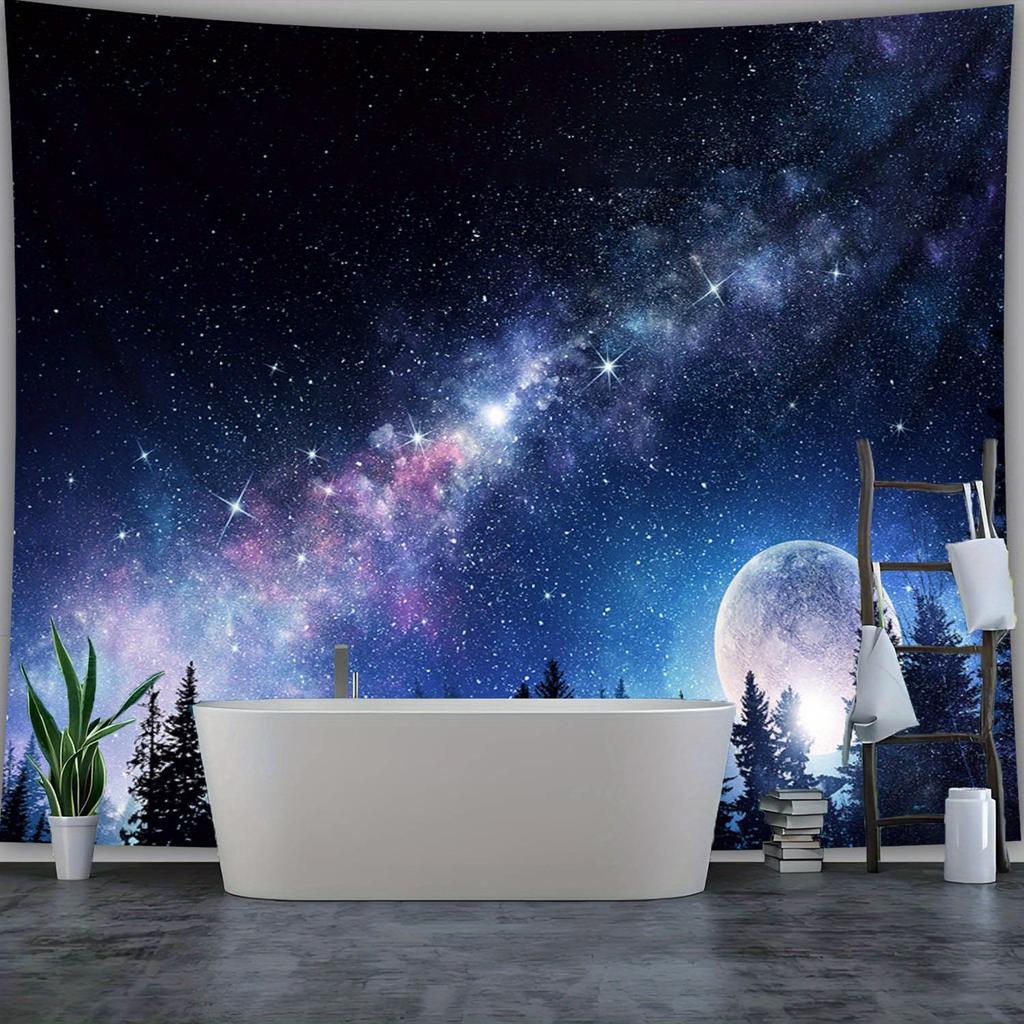[1pc Galaxy Tapestry] 1pc Extra Large Galaxy Starry Sky Moon Night Scene Polyester Tapestry | Aesthetic Wall Hanging, Birthday
