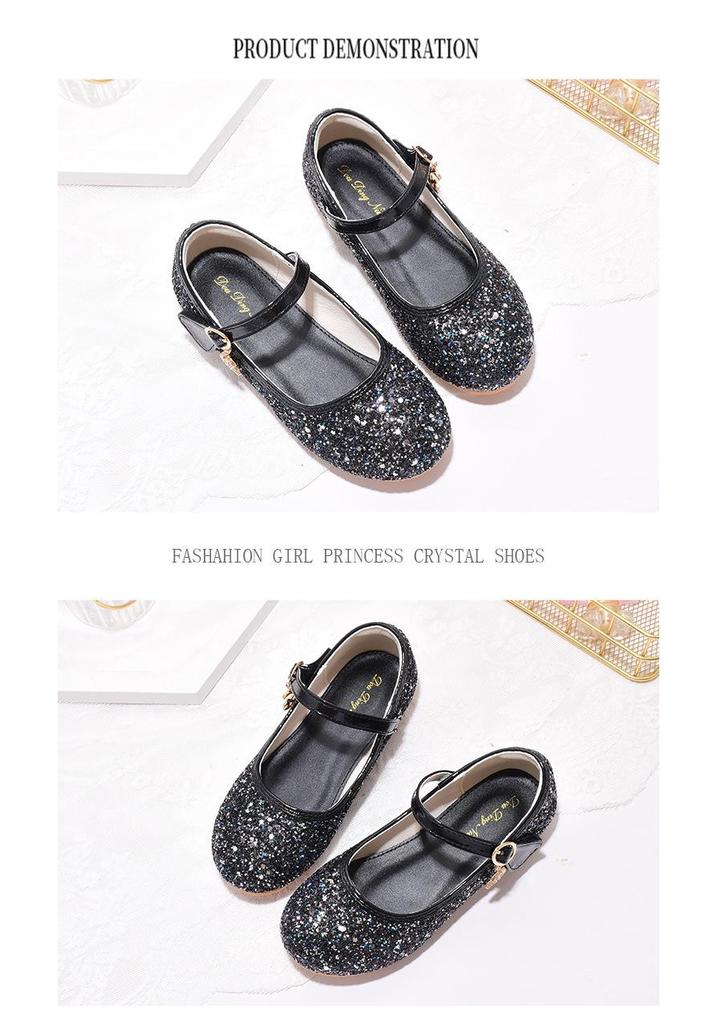 Girls' Leather Crystal Princess Shoes with Soft Soles for Performances and Special Occasions