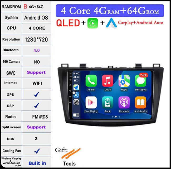 For Mazda 3 Bk Maxx Axel 2010-2013 Android 14 Car Carplay Android Auto Video Radio GPS Navigation Multimedia Player 4G LTE