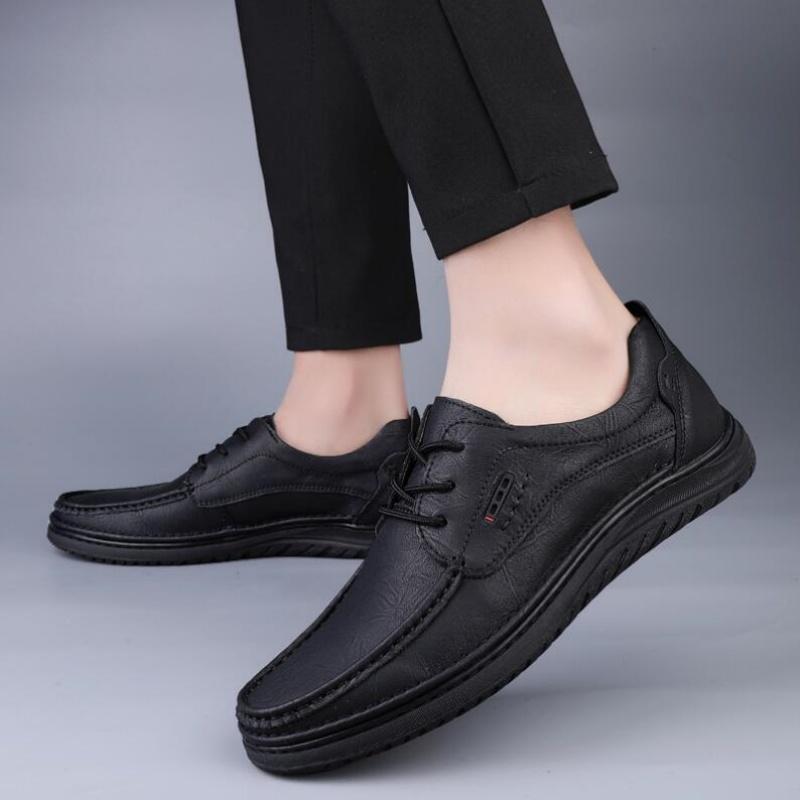Spring Autumn two layer cowhide thick bottom breathable casual leather shoes men's Loafers classic hand-stitched men's shoes