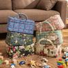 Floral Pattern Bento Handbags Patchwork Design Foldable Shopper Bag Portable Cotton Material Cosmetic Bag Home Textile Storage