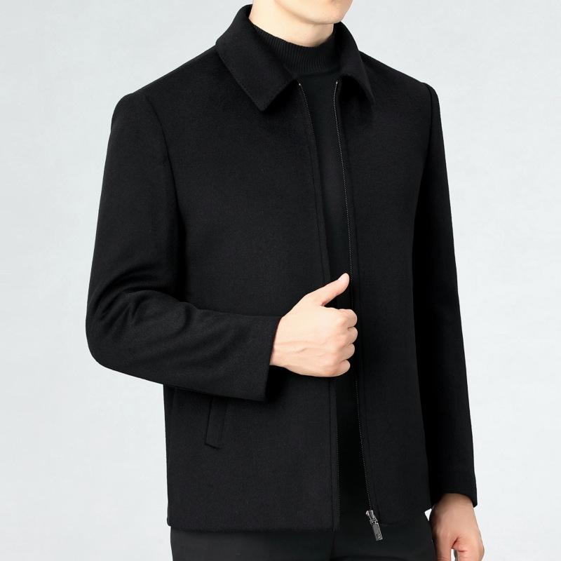 Men's double-sided cashmere coat, middle-aged and elderly lapel daddy thick woolen jacket, men's short woolen coat