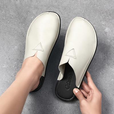Weiße Lederschuhe für Herren Mules Halb-Drag Loafer Hausschuhe Offene Freizeitschuhe Slides Sandalen Rückenloses Slip-On Flache Schuhe