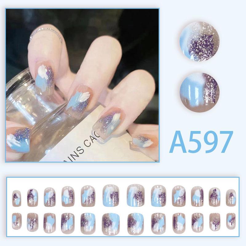 Winter fresh and simple pure lust style bride dance wear nails rainbow love rose fake nails