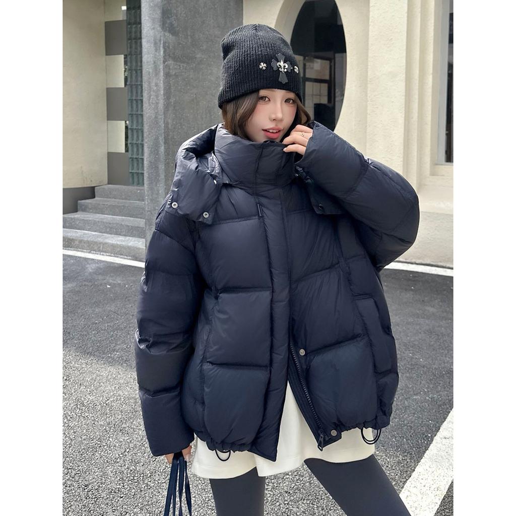 Removable hooded stand-up collar temperament fluffy white duck down jacket women's new model