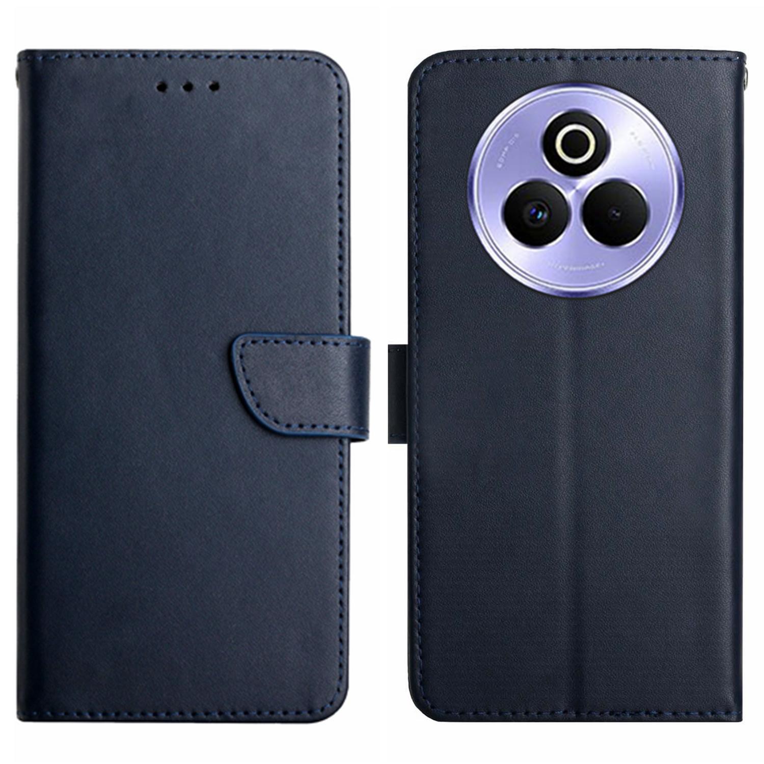 

For Realme P3 Pro 5G Case Genuine Cow Leather Phone Cover Nappa Texture Blue