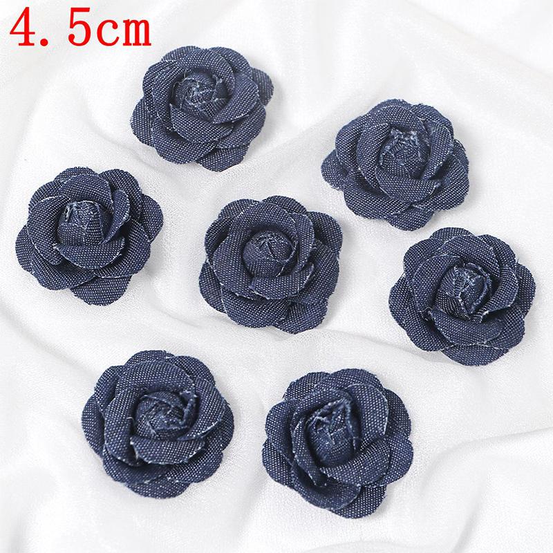 3/5Pcs 3.5/4.5/5/7/7.5CM Denim Artificial Blue Fabric Camellia Flower for Wedding Decor Women Handmade Cloth Corsage Accessory