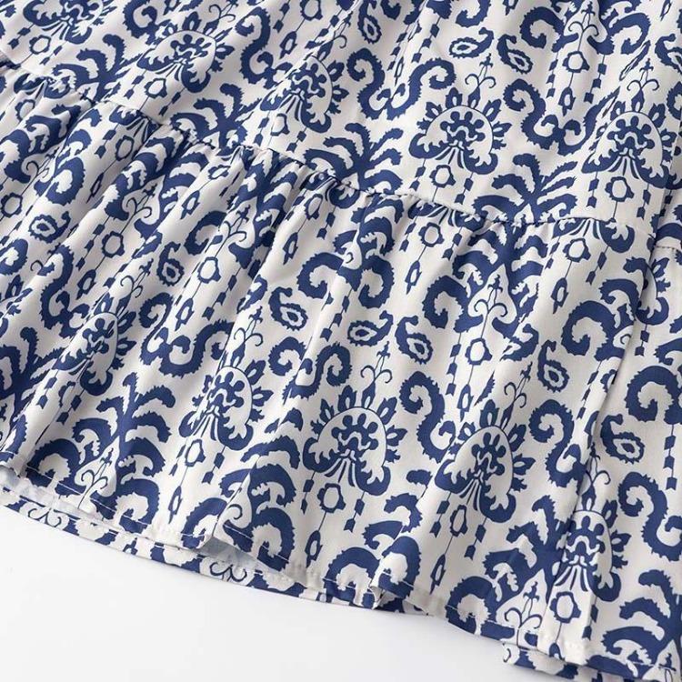 Rochie de vară pentru femei cu talie înaltă, croială A, mânecă scurtă, cu imprimeu etnic, cu șireturi