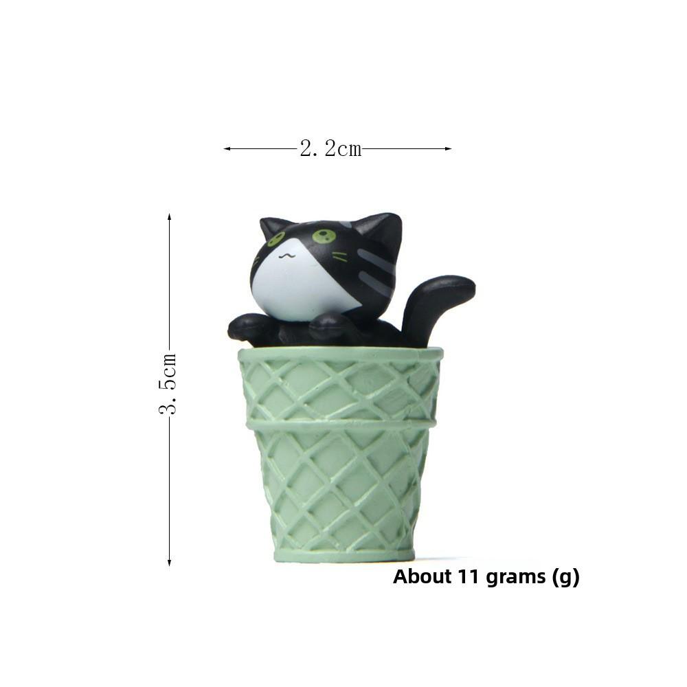 Cute Matcha Cartoon Ice Cream Cone Cat Mini Model Decoration For Decor Landscape