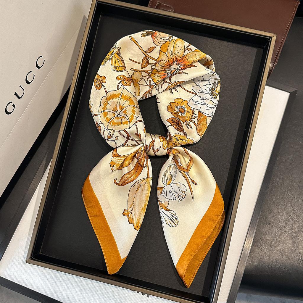 New Floral Designer Printed Women's Silk Satin Scarf Hair Fashion 70Cm Square Scarves Headscarf Headband