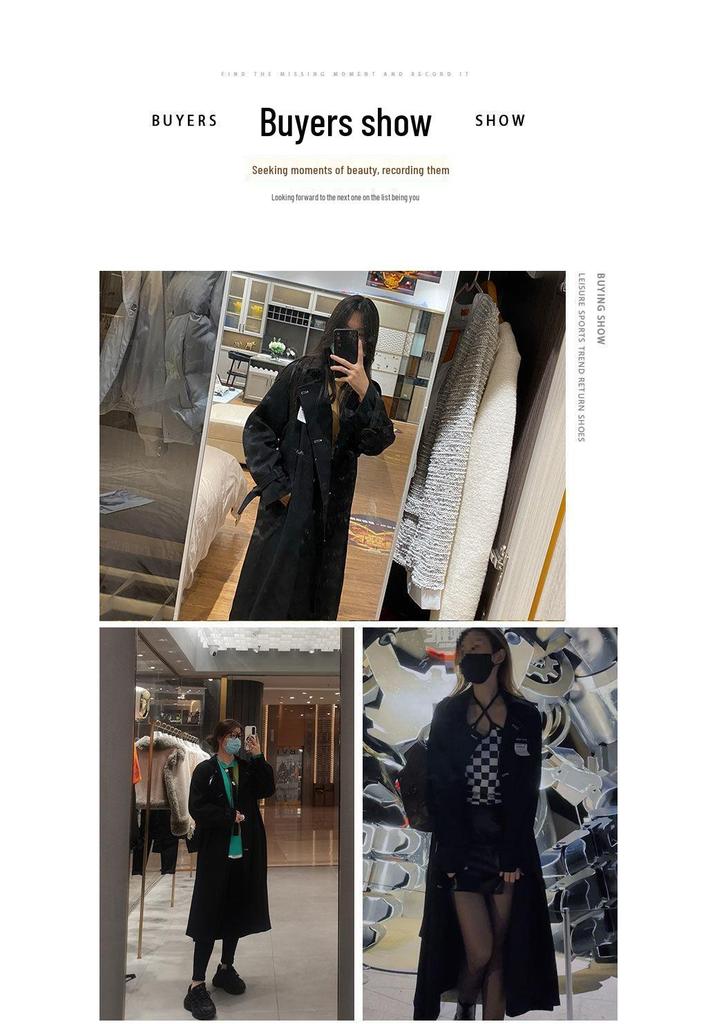 Women's Elegant Black Mid-Length Trench Coat - 2025 Autumn Korean Style for Students