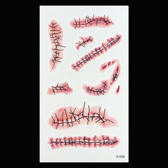 9Pcs Halloween Scar Tattoo Stickers Realistic Fake Wound Stitch Scab Waterproof Temporary Zombie Makeup Props for Kids Adults Boys Girls