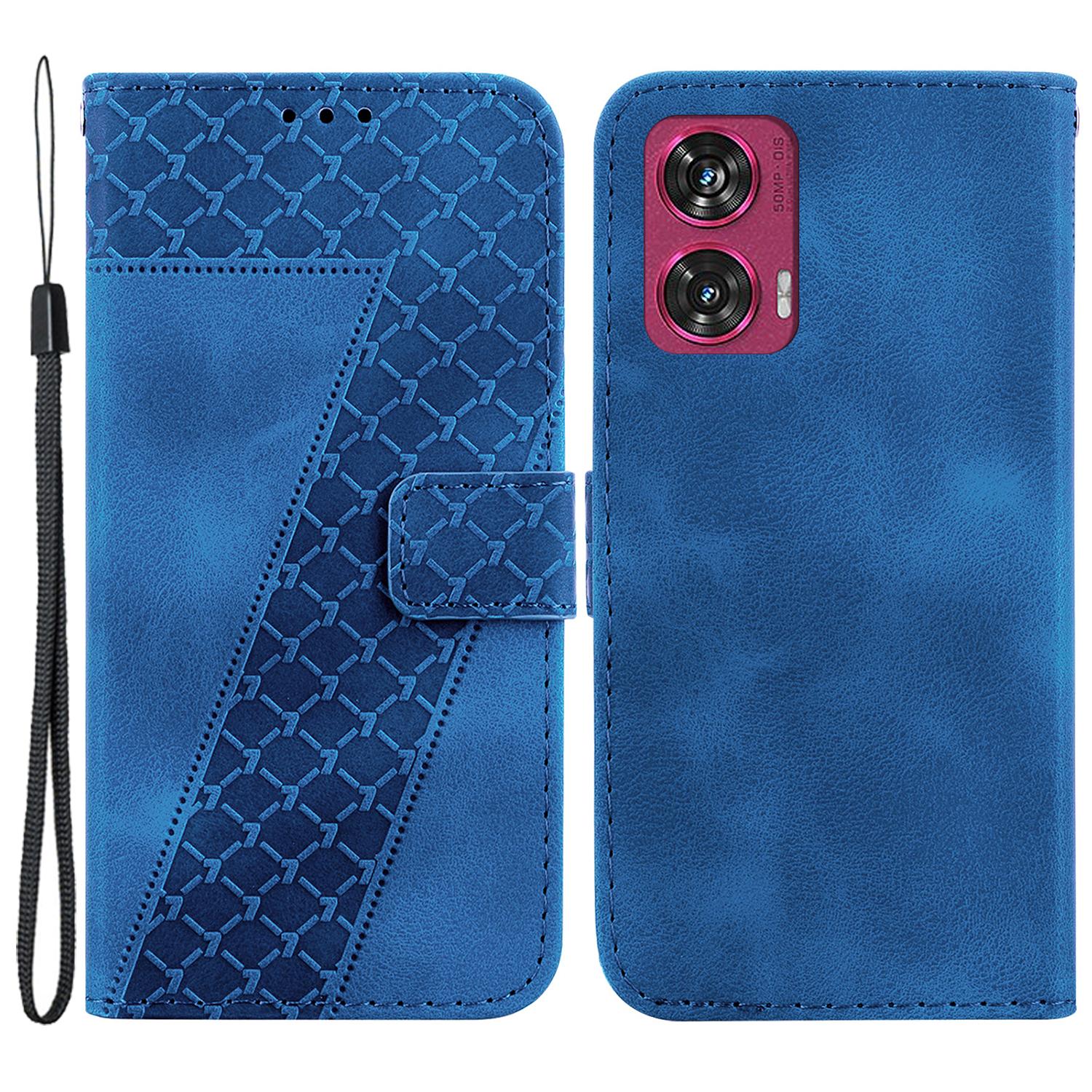 

For Motorola Edge 50 Fusion 5G Wallet Case PU Leather Imprint Phone Cover Blue