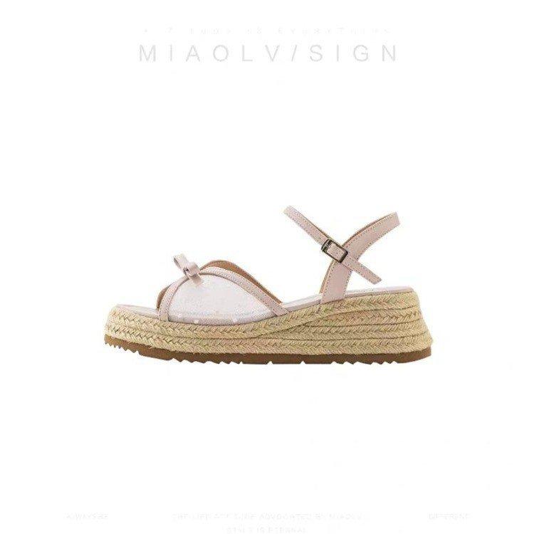 

Height increase 5.0cm~ Thick-soled small man wearing open-toed wedge heel sandals women s bow summer new cool slippers 40 розовый