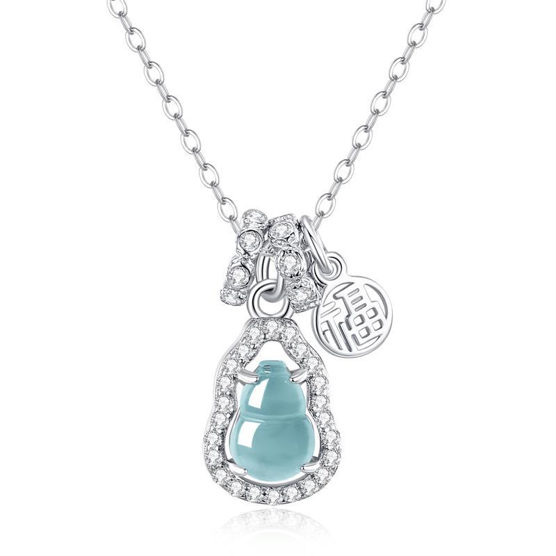 S925 sterling silver natural jadeite gourd necklace light luxury high sense interlocking clavicle chain