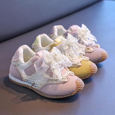 Kinder Laufschuhe Mesh Atmungsaktiv Mädchen Freizeitschuhe Mesh Schnürung Schleifen 2025 Neu Kinder Sportschuhe Perlen Süße Zehen Kappe