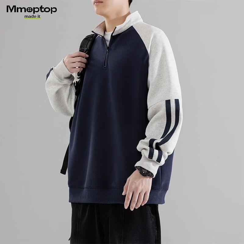 MMOPTOP Men's American Style Color Block Half-Zip Raglan Sweatshirt