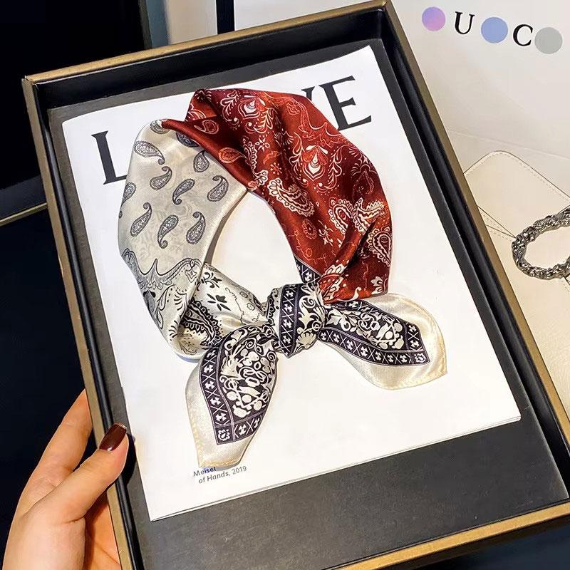 

100% Натуральный Шарф из Натурального Шелка Женский Высококачественный Квадратный Модный Принт Шейный Платок для Волос Женский Шаль Обертывания Хиджаб Бандана Шарфы Real Silk 53x53cm