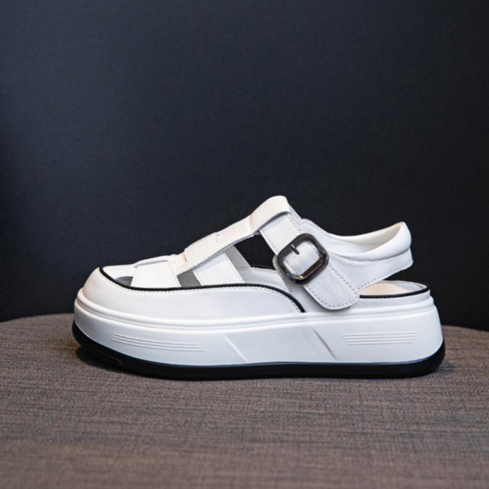 Sandale cu platformă pentru femei, din piele, romane Baotou, sandale pentru femei, vara 2025, noi, cu goluri, pantofi pentru femei, sandale casual