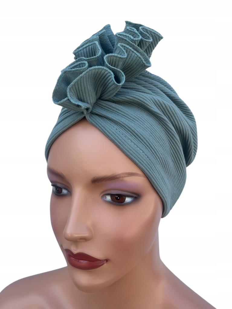 Turban Damski Wiosenny Luba Aquamarine Z Falbanką Lekki I Wygodny Z Bawełny