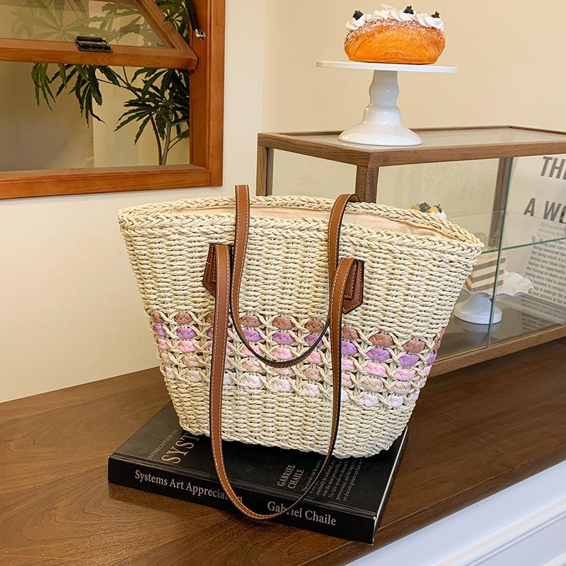 Large Capacity Vegetable Basket Bag Women's Summer New Woven Straw Bag Commuter Seaside Vacation Beach Bag