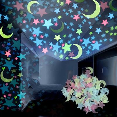 Plastic Stickers 100PCS Stars Removable Fun Moon Ceiling Decal Living Room