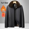 Yalu Men's Fleece Lined Fur Collar Leather Jacket