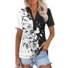 Moda Donna Casual Risvolto Manica Corta Stampa Camicia Top da Donna con Scollo a V