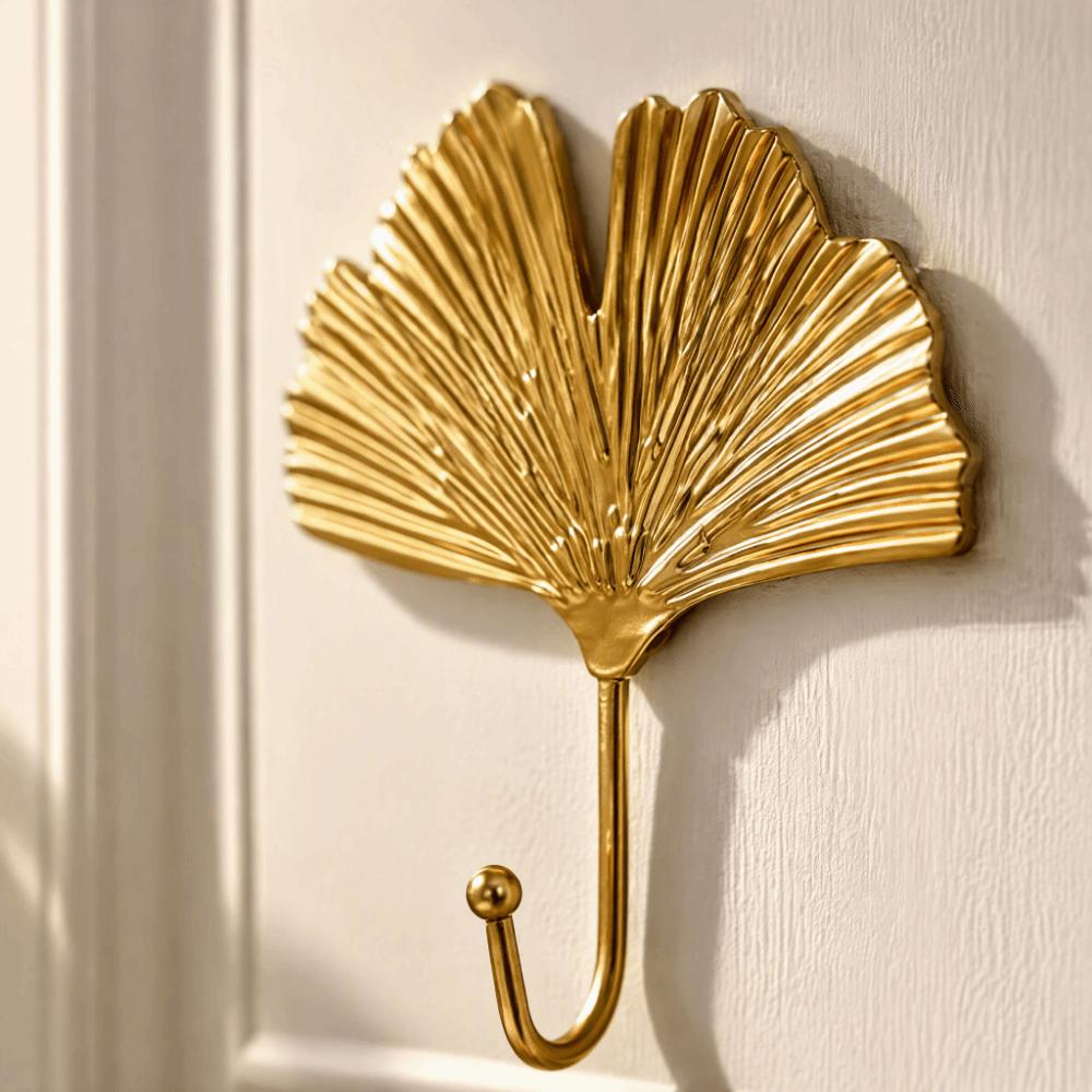 4pcs Ginkgo Leaf Shaped Decorative Wall Hooks Iron Material Bathroom Wall Hooks Bathroom Use