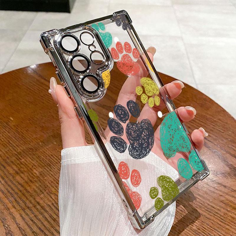 

Colorful Paw Print Pattern Phone Case For Samsung Galaxy S26 S25 S24 S23 S22 Ultra Plus S21 FE Electroplate Back Cover Galaxy S21 FE 5G