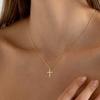 18K Gold-Plated Women's Stainless Steel Cross Necklace with CZ Zirconia