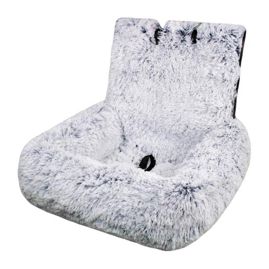 Dogs Car Seat Travel Dog Bed with Safety Straps Plush Fluffy Pet Seat with Non-Slip Backing Detachable Washable Cushion for Small Large Dogs