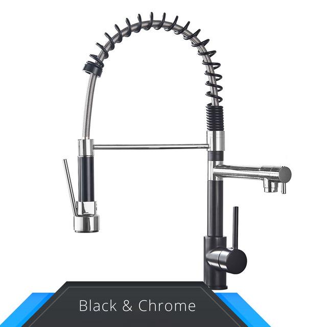 Rubinetto da Cucina Rozin Nero e Oro Rosa a Molla Estraibile Miscelatore Acqua Calda e Fredda Rubinetto a Cascata con Doppia Uscita Montaggio su Lavello