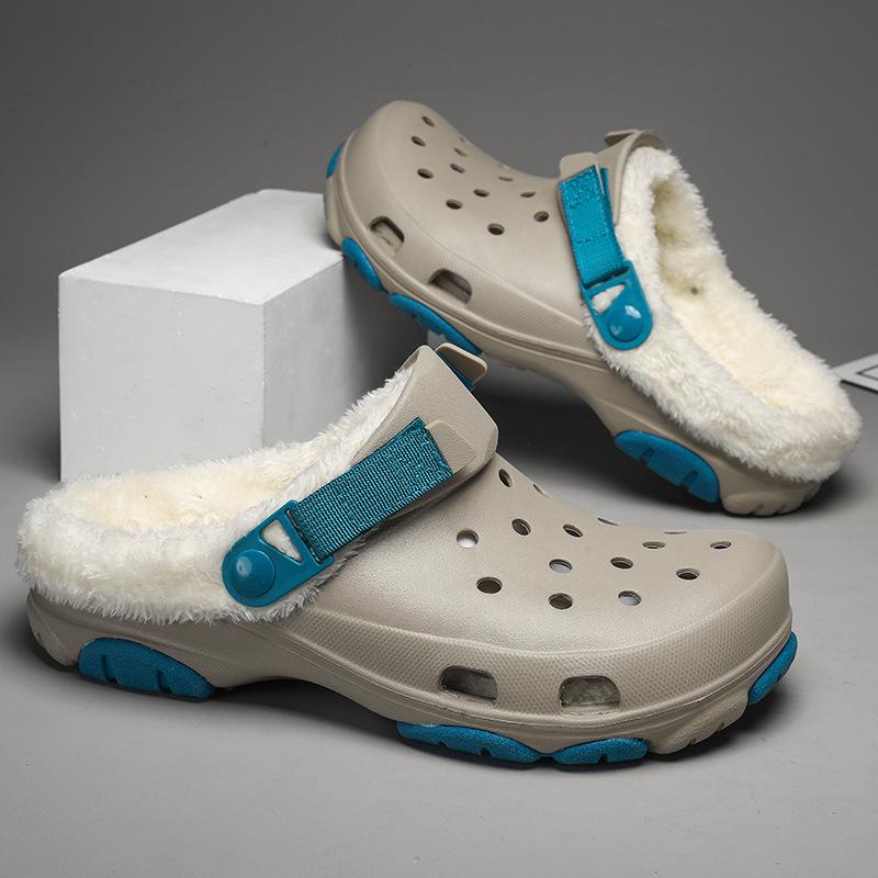 New velvet warm men's hole shoes autumn and winter platform casual couple home shoes cotton slippers