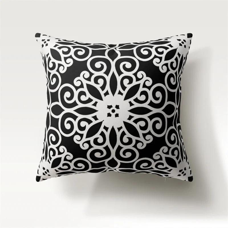 Black and White Geometric Pattern Printed  Polyester Cushion Cover for Home Living Room Sofa Decorative Pillowcase