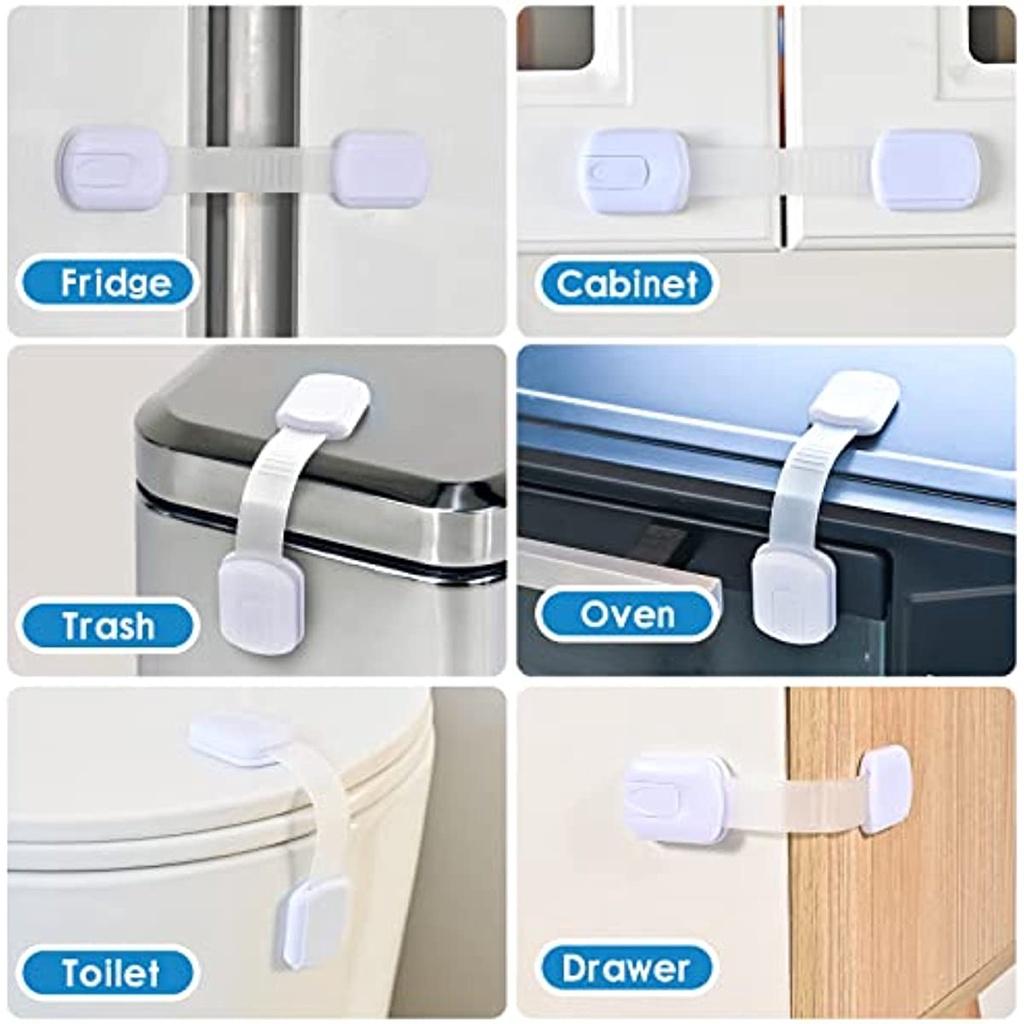 No Drill Child Safety 2-Pack Adhesive Child Safety Locks For Refrigerator & Cabinet Doors - No Drill Installation Fridge Lock