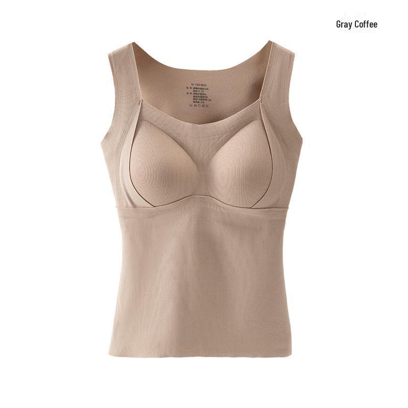 

Женский бесшовный кашемировый теплый жилет с фиксированными чашками - утепленный базовый слой M【80-100 catties】 хаки