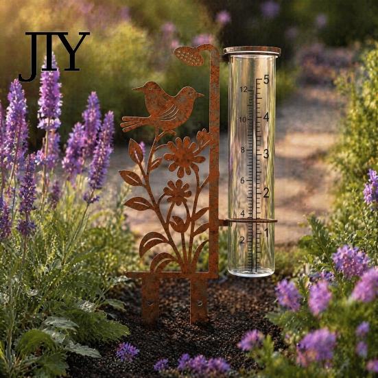 Accurate Rainfall Measuring Device Rain Gauge Outdoor, 7.8 Inch Gauges for Precipitation, Freeze Proof Stylish Garden Decoration Gauge, Vintage Flower