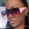 1pc Fashionable Oversized Square Glasses for Women, Metal Frame, Anti-Reflective PC Lens, Street Style Unisex Eyewear