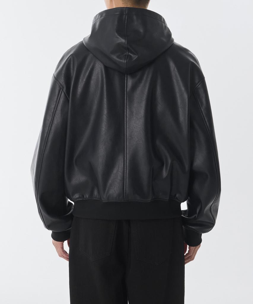Musinsa Standard Synthetic Leather Oversized Hooded Jacket [Black]