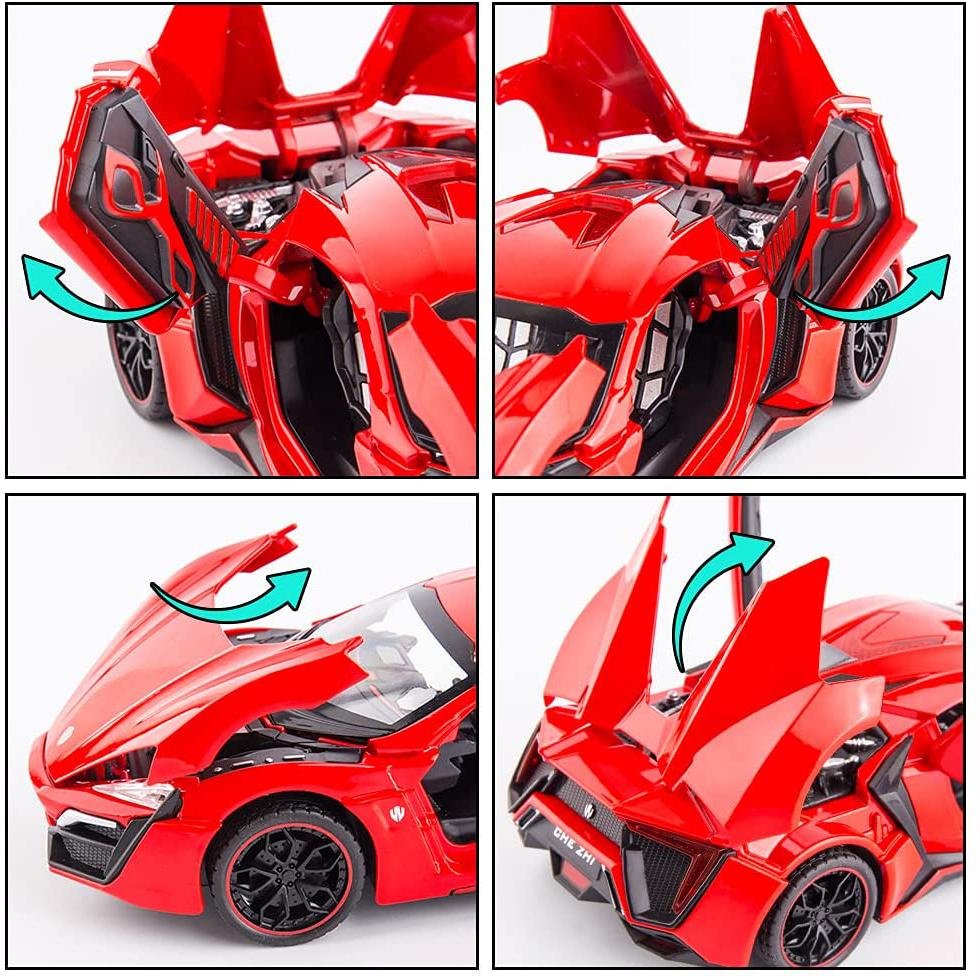 Supersportovní model Supersport Lykan v měřítku 1/24, stahovací auto ze zinkové slitiny se zvukem a světlem pro děti, chlapec, dívka dárek