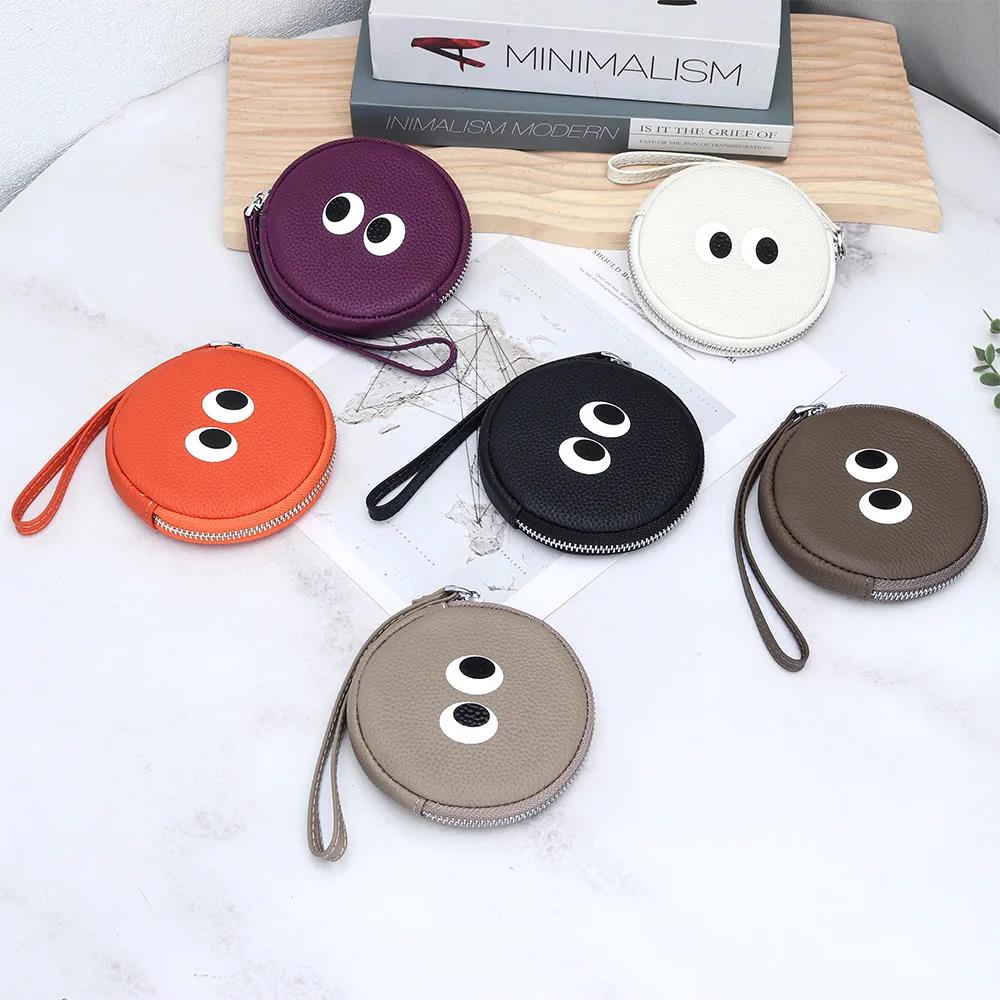 Women Genuine Leather Wallets Coin Purses Small Lovely Cowhide Wallets Keychain Card Holder Cute Cartoon Around Zipper Money Bag
