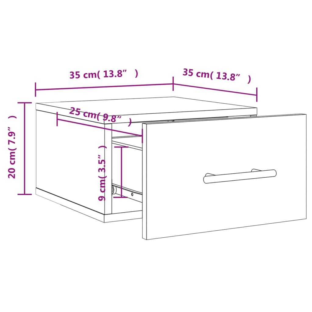 Wall Mounted Nightstand Black 35 x 35 x 20 cm