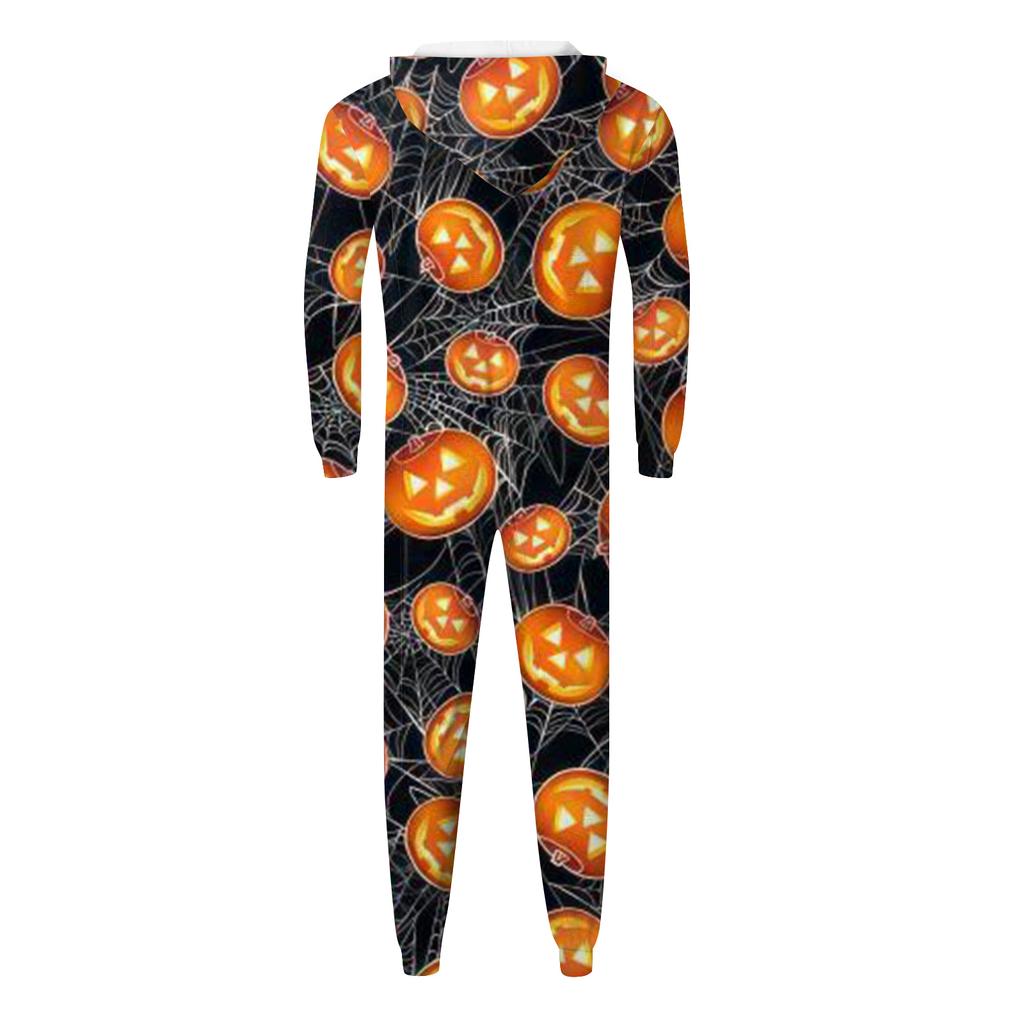 Halloween Printed Family Matching Hooded Long Sleeved Zippered Hooded Jumpsuit Set
